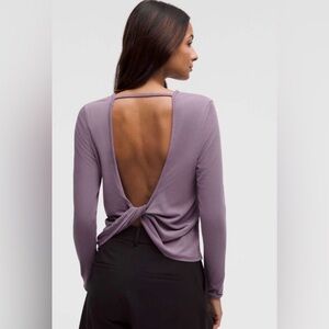 NEW WITH TAGS! LULULEMON - Twist-back soft-ribbed longsleeve. Purple Ash. Sz 10